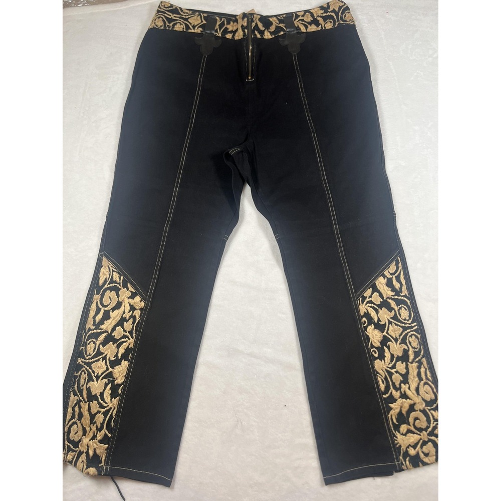 THE BLUES Pants Womens 20 Black Embroidered Floral Straight Leg Cotton Twill‎